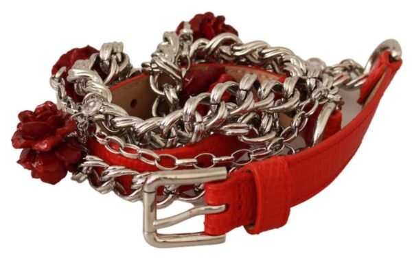 1379925.jpg Elegant Floral Rose Waist Belt in Vibrant Red