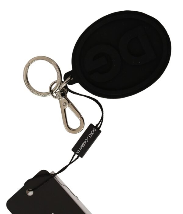 1529802.jpg Chic Black Rubber & Brass Logo Keychain