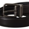 4155395.jpg Elegant Black Leather Belt with Metal Buckle