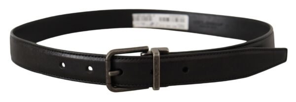 4155396.jpg Elegant Black Leather Belt with Metal Buckle