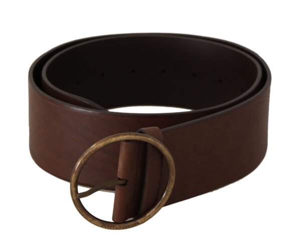 4162209.jpg Elegant Brown Leather Belt with Engraved Buckle