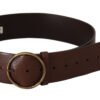 4162211.jpg Elegant Brown Leather Belt with Engraved Buckle