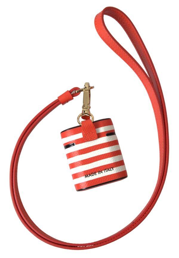 Chic Orange Striped Leather Airpods Case