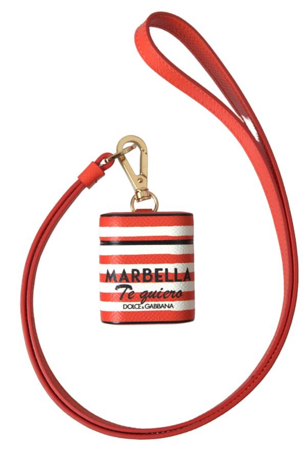 Chic Orange Striped Leather Airpods Case