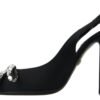 Embellished Black Slingback Heels Pumps
