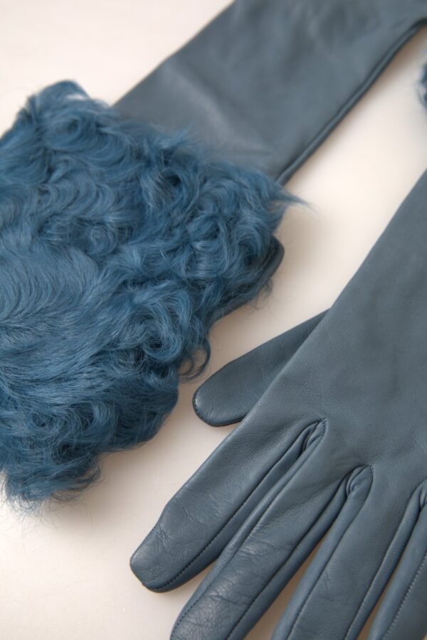 4317582.jpeg Elegant Blue Leather Gloves with Fur Trim