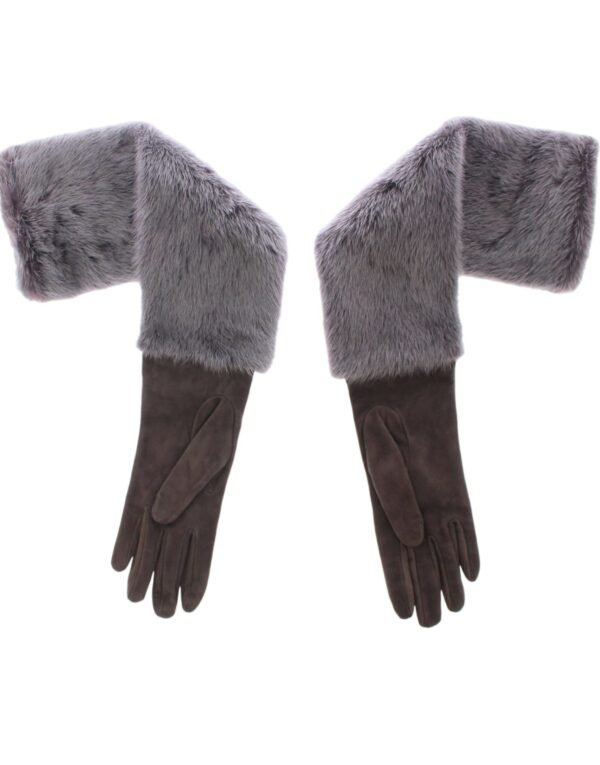 4354405.jpg Elegant Gray Mink Fur Leather Elbow Gloves