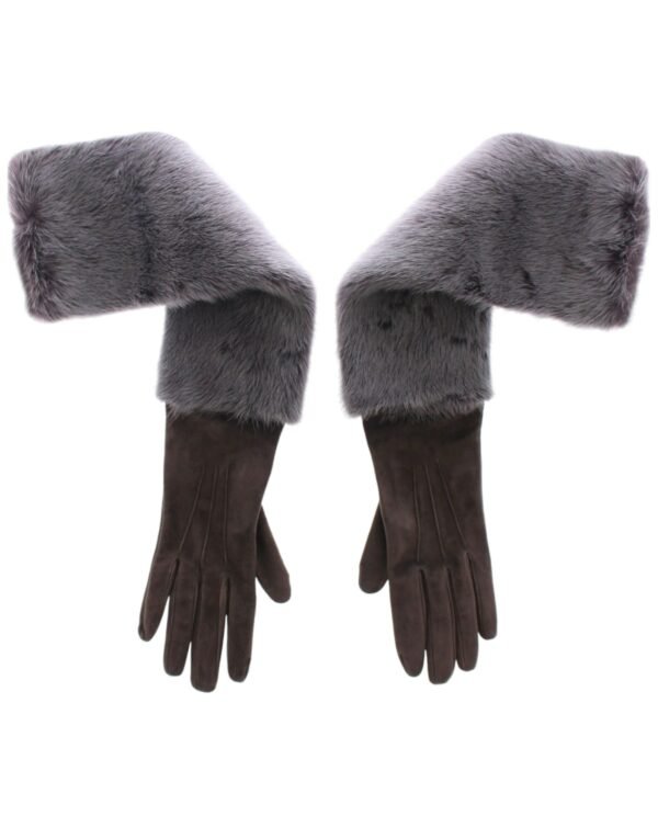 4354406.jpg Elegant Gray Mink Fur Leather Elbow Gloves
