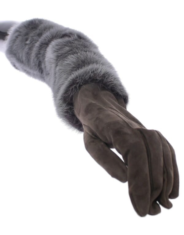 4354407.jpg Elegant Gray Mink Fur Leather Elbow Gloves