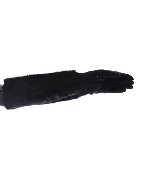 4354428.jpg Black Wool Lace & Lamb Fur Elbow Gloves