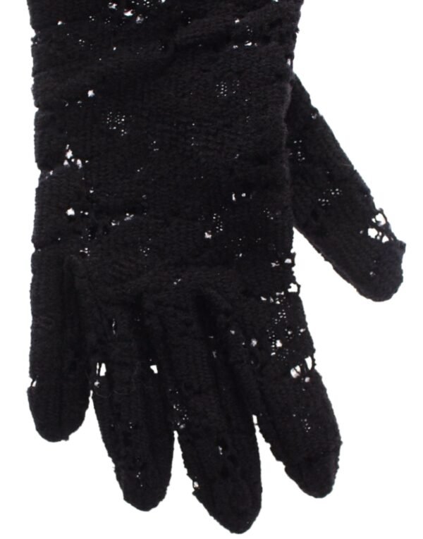 4354430.jpg Black Wool Lace & Lamb Fur Elbow Gloves