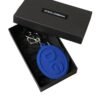 4396959.jpg Elegant Blue Rubber Keychain with Brass Accents