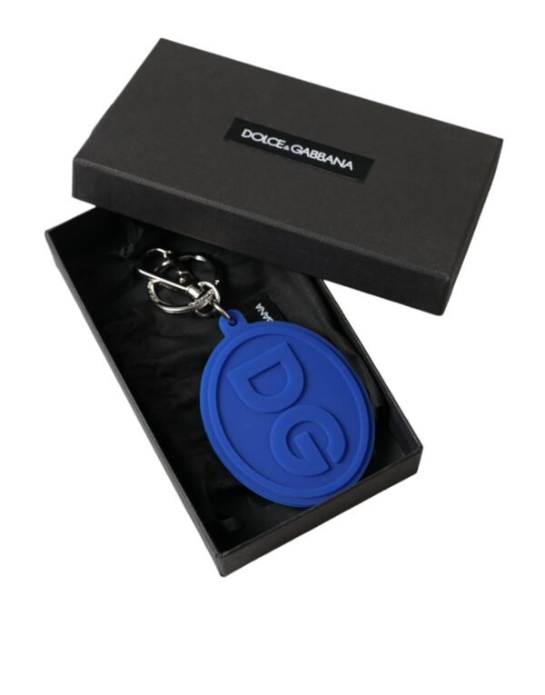 4396959.jpg Elegant Blue Rubber Keychain with Brass Accents