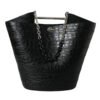 Elegant Black Crocodile Leather Maxi Bucket Bag