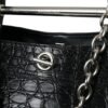 Elegant Black Crocodile Leather Maxi Bucket Bag