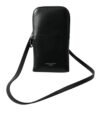 Black Leather Zip Around Logo Print Lanyard Strap Wallet