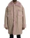 Beige Pink Lamb Leather Shearling Coat Jacket