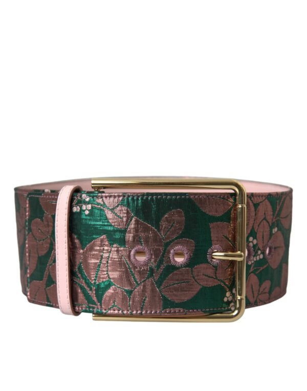 4413615.jpg Multicolor Floral Jacquard Lurex Gold Buckle Belt