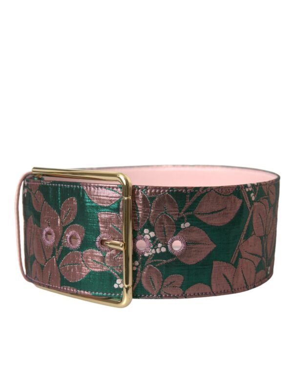4413616.jpg Multicolor Floral Jacquard Lurex Gold Buckle Belt