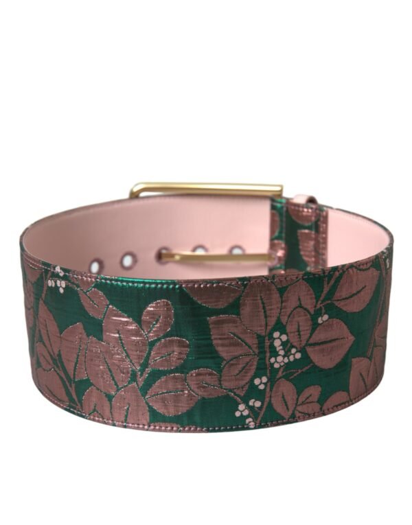 4413617.jpg Multicolor Floral Jacquard Lurex Gold Buckle Belt
