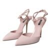 Pink Leather Ankle Strap Heels Pumps Shoes