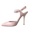 Pink Leather Ankle Strap Heels Pumps Shoes