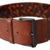 Elegant Dark Brown Leather Belt with Vintage Buckle
