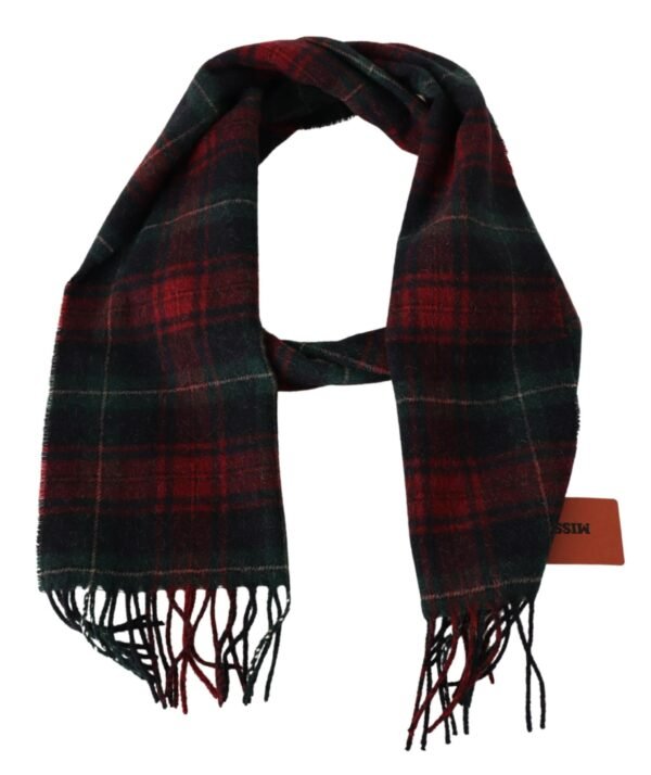 1516238.jpg Elegant Check Wool Scarf with Logo Embroidery