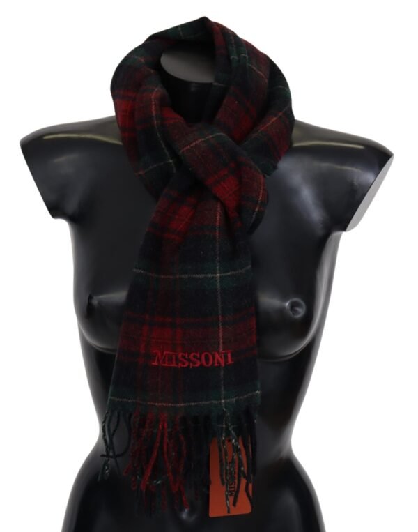 1516239.jpg Elegant Check Wool Scarf with Logo Embroidery