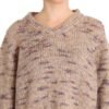 Beige Oversized V-Neck Knitted Sweater