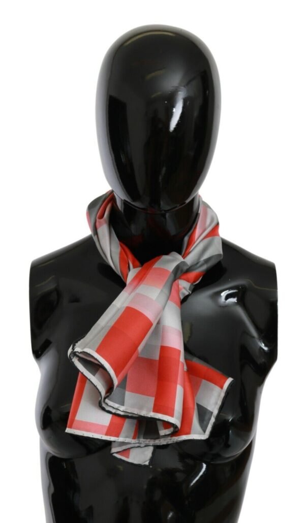 2379348.jpg Elegant Silk Checkered Scarf in Gray and Red