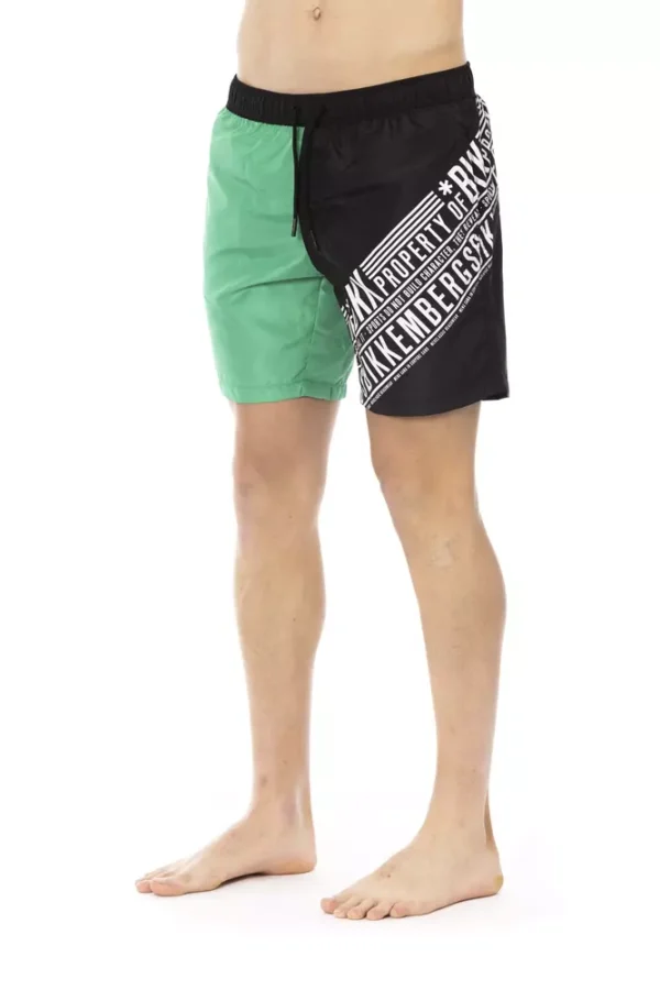 Green Polyester Men Swim Short
