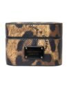Brown Leopard Calf Leather Metal Logo Plaque Airpods Case