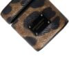 Brown Leopard Calf Leather Metal Logo Plaque Airpods Case