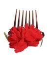 Red Silk Floral Gold Brass Women Hair Comb
