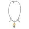 Silver Brass Clear Crystal Roses Pendants Necklace