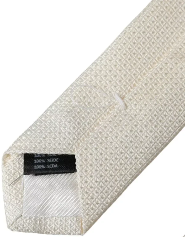 4634805.webp Off White Patterned Silk Classic Adjustable Tie