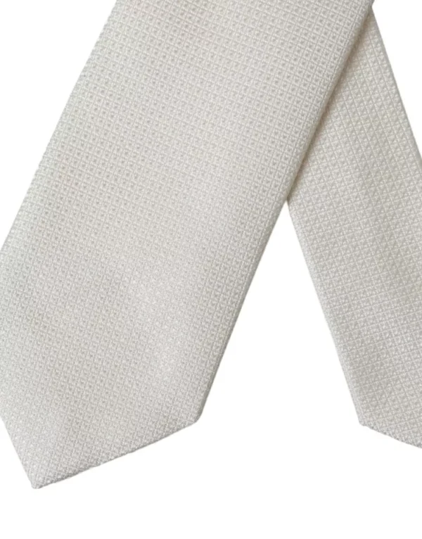 4634806.webp Off White Patterned Silk Classic Adjustable Tie