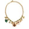 Gold Brass Crystal Bug Charm Pendant Statement Necklace