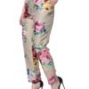 Beige Floral Jacquard High Waist Tapered Pants