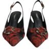 Black Red Floral Crystal Heel Slingback Shoes
