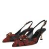 Black Red Floral Crystal Heel Slingback Shoes
