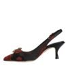 Black Red Floral Crystal Heel Slingback Shoes