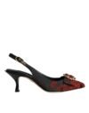 Black Red Floral Crystal Heel Slingback Shoes