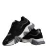 Black Leather Neoprene Chunky Low Top Sneakers Squalo Shoes