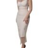 White Sheer Tulle Bustier Bodycon Midi Dress