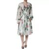 White Silk Floral Print A-line Midi Dress