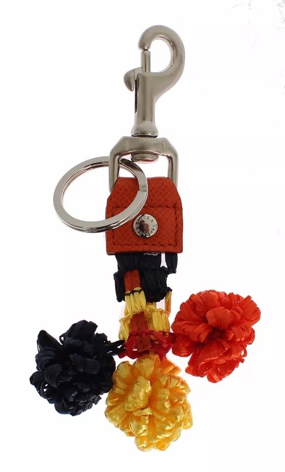 5929739.jpeg Red Yellow Raffia Leather Clasp Finder Keyring Keychain
