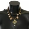 Gold Brass Crystal Floral Statement Charms Necklace