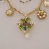 Gold Brass Crystal Floral Statement Charms Necklace